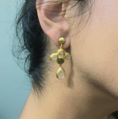 24 Karat Gold Moonstone and Labradorite Earrings