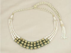 24K gold Mughal Indian emerald choker with pearls and diamonds
