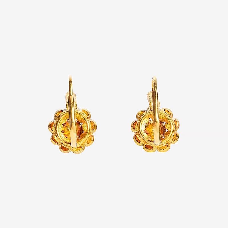 24K Gold Ottoman Style Rose formed  
Rose cut Diamond Earrings. 
Weight of gold: 13,14 gr, 
Weight of diamonds : 0,60 CT’s (center stones) 1,15 CT’s surrounding diamonds.