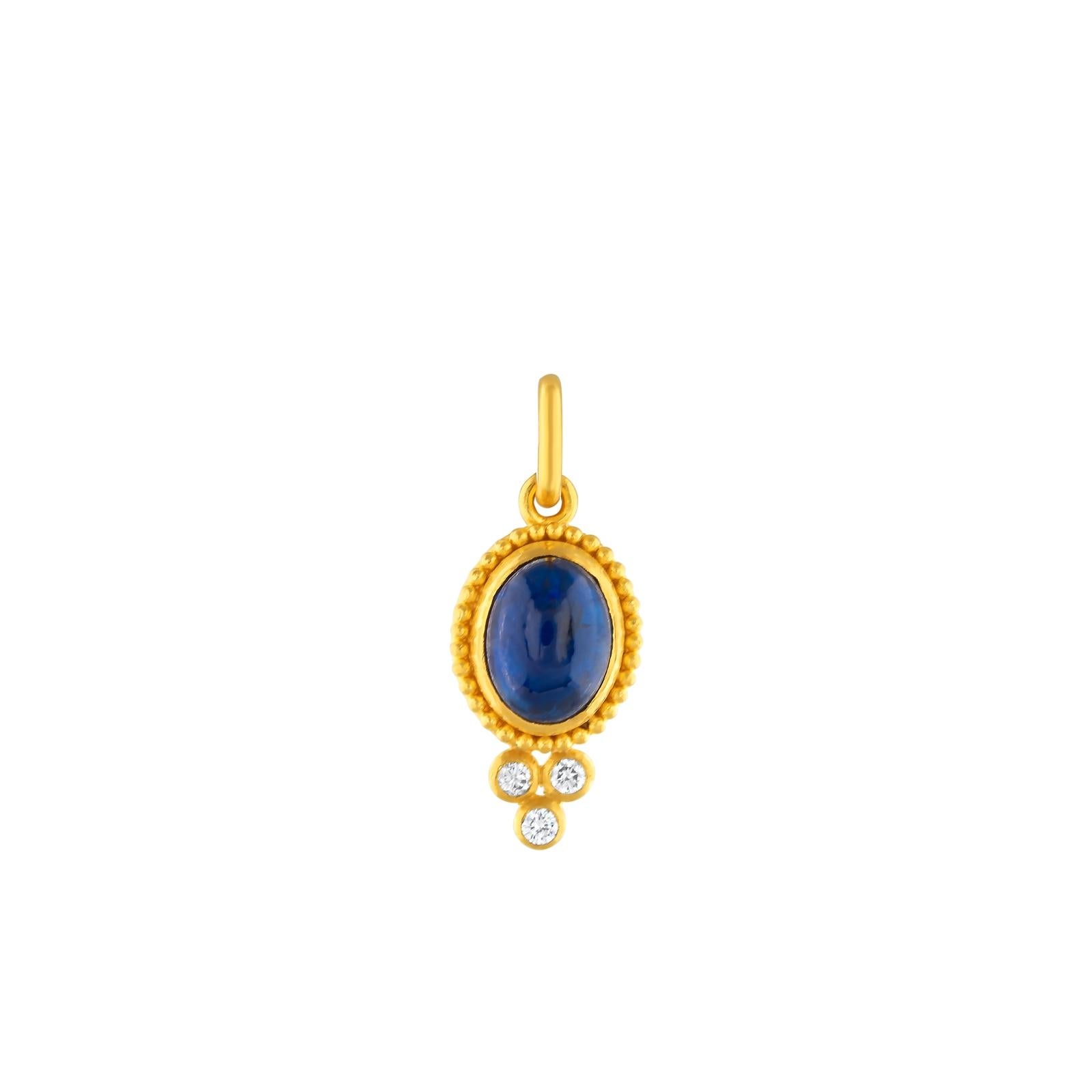 Sapphire (2.95 Carat) and Diamonds (0.06 Carat)
Please note that it is just the pendant, the chain is not included.

Crafted with timeless elegance, this 24 karat gold jewelry piece draws inspiration from the ancient civilizations of Anatolia, where