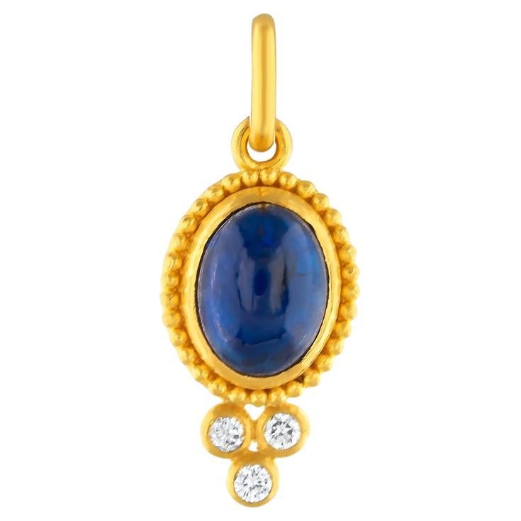 24k Gold Pendant for Women with Cabochon Cut Sapphire and Diamonds