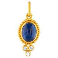 24k Gold Pendant for Women with Cabochon Cut Sapphire and Diamonds