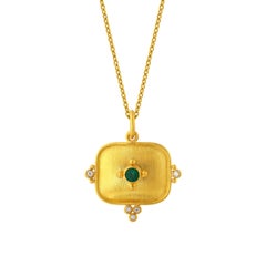 24k Gold Pendant for Women with Emerald and Diamonds