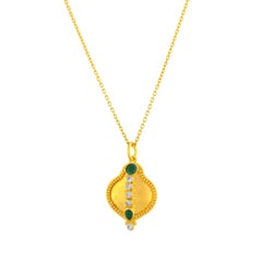24k Gold Pendant for Women with Emeralds and Diamonds