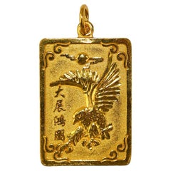 24K Gold Pendant Inscribed in Chinese 大展鴻圖 (Great Ambitions)