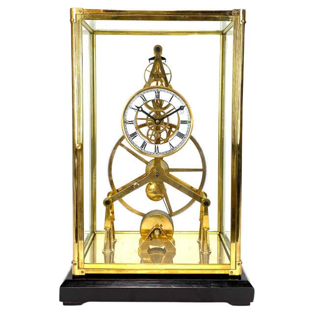 French Thin Glass Pinwheel Escapement Big Wheel Marble Base Skeleton ...