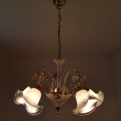 24-Karat Gold-Plated Brass Chandelier with Murano Glass Shades, B.C. San Michele
