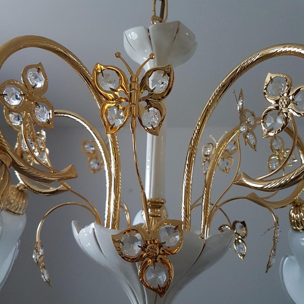 24-Karat Gold-Plated Brass Chandelier with Murano Glass Shades, B.C. San Michele For Sale 1