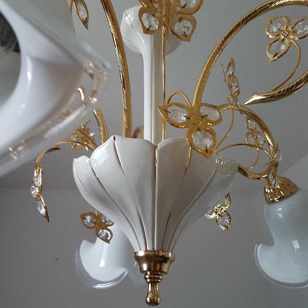 24-Karat Gold-Plated Brass Chandelier with Murano Glass Shades, B.C. San Michele For Sale 2