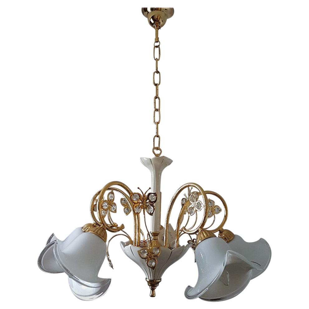 24-Karat Gold-Plated Brass Chandelier with Murano Glass Shades, B.C. San Michele For Sale