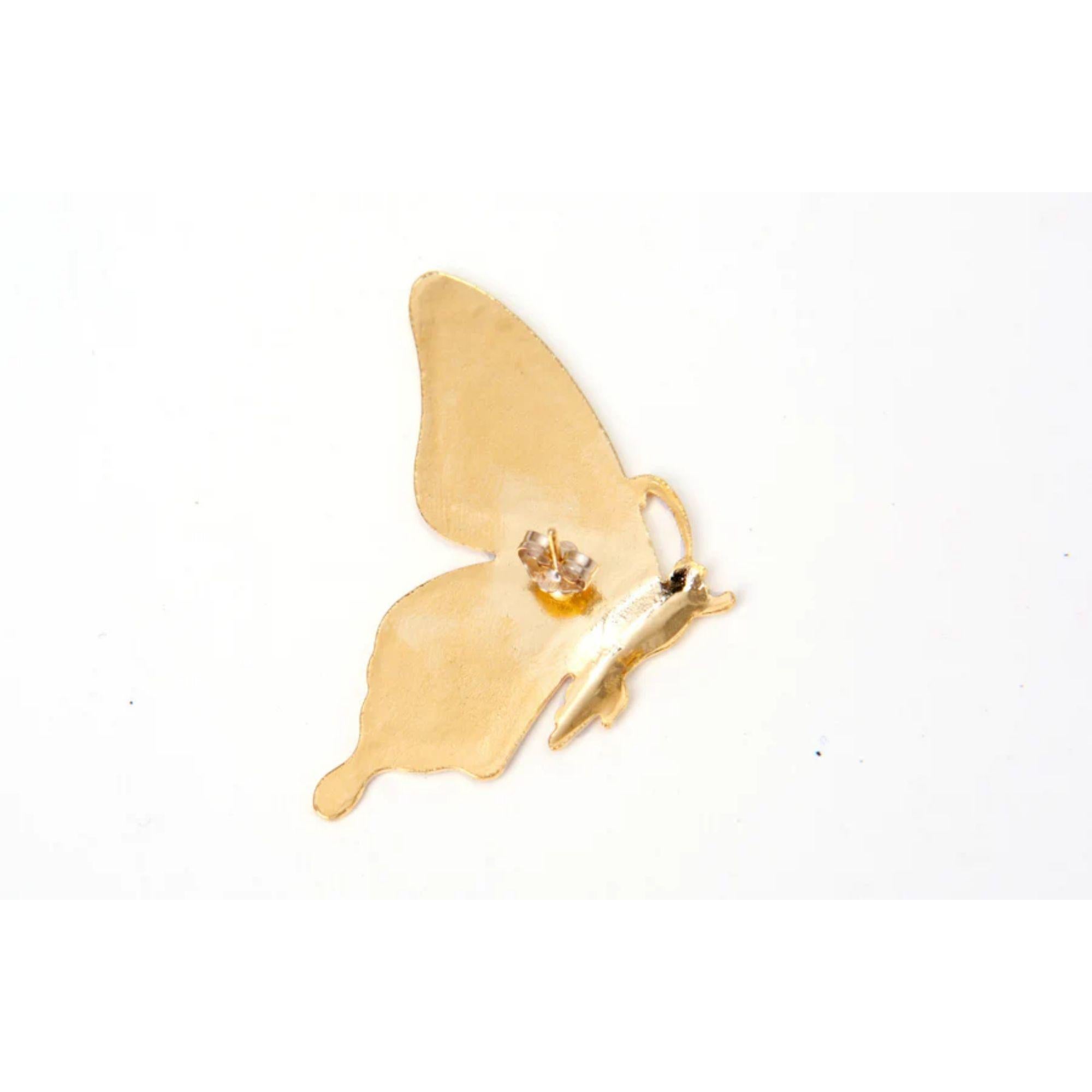 Single butterwing earring so your ear can flourish out of the cocoon. Match with butterwing ring. Made in LA. 24k gold plated over brass.

Additional Information:
Material: 24K Gold, Brass
Dimensions: W 0.5 x L 1.5 in