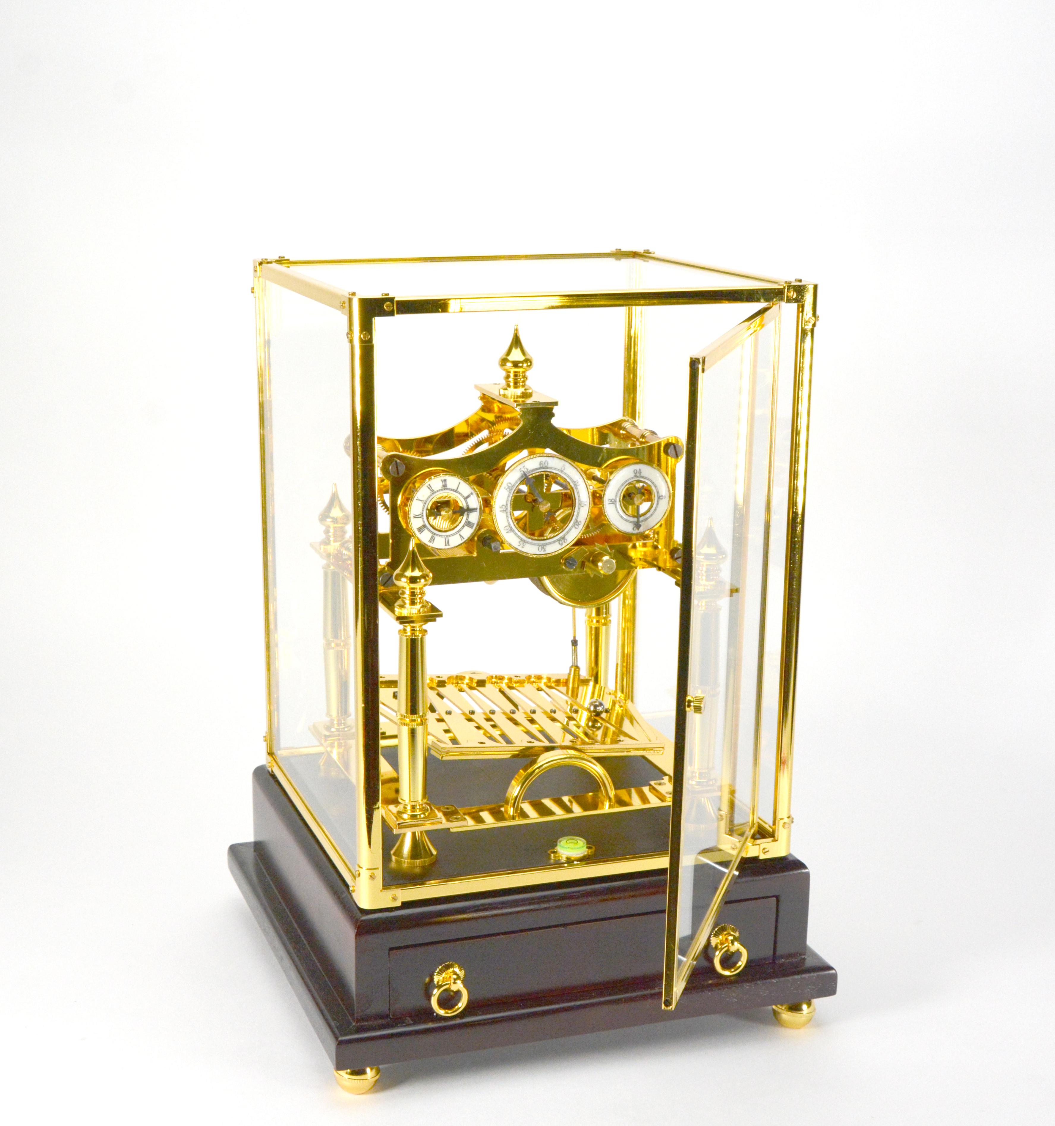 20th Century 24K Gold Plated Miniature 8 Day English William Congreve Rolling Ball Clock For Sale