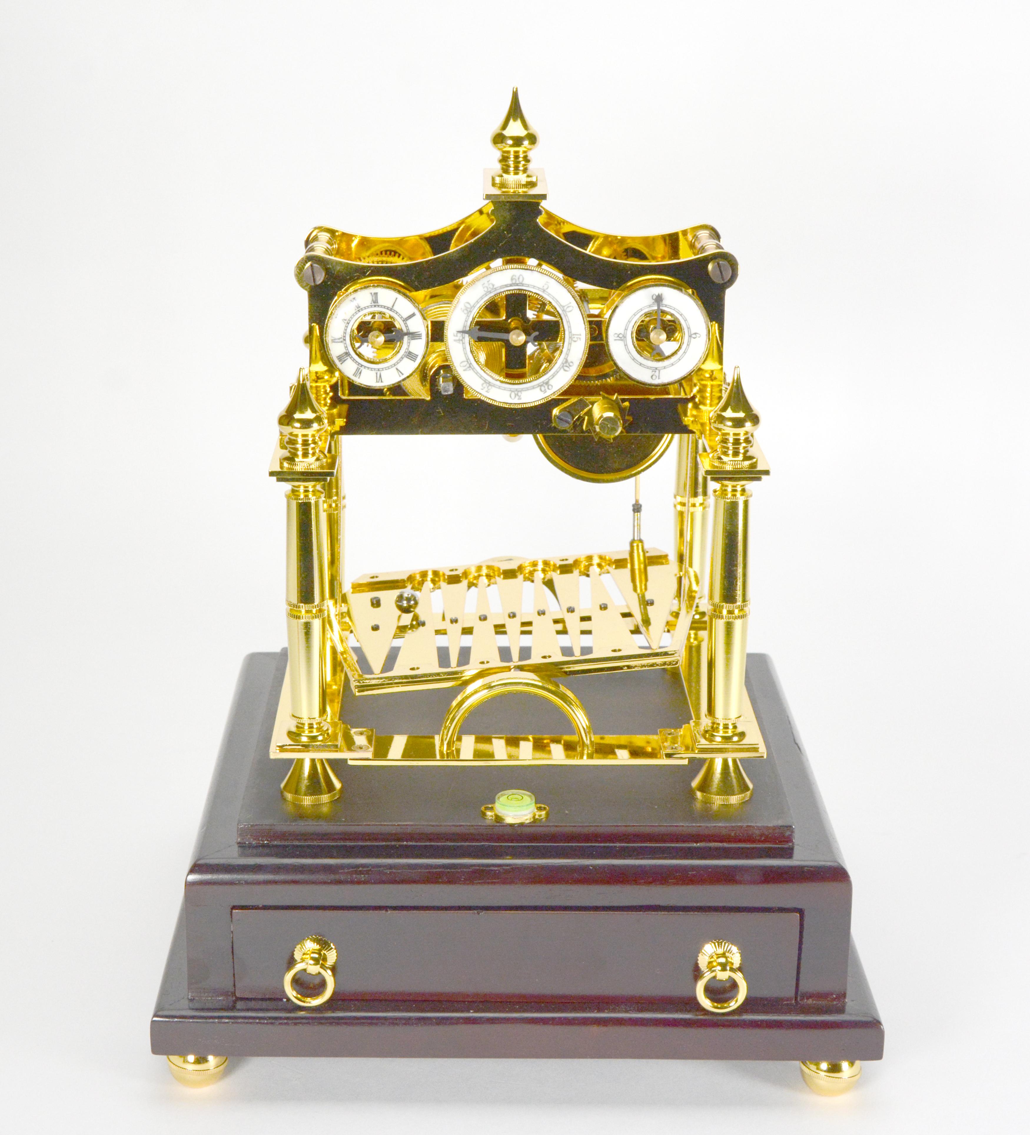 Brass 24K Gold Plated Miniature 8 Day English William Congreve Rolling Ball Clock For Sale