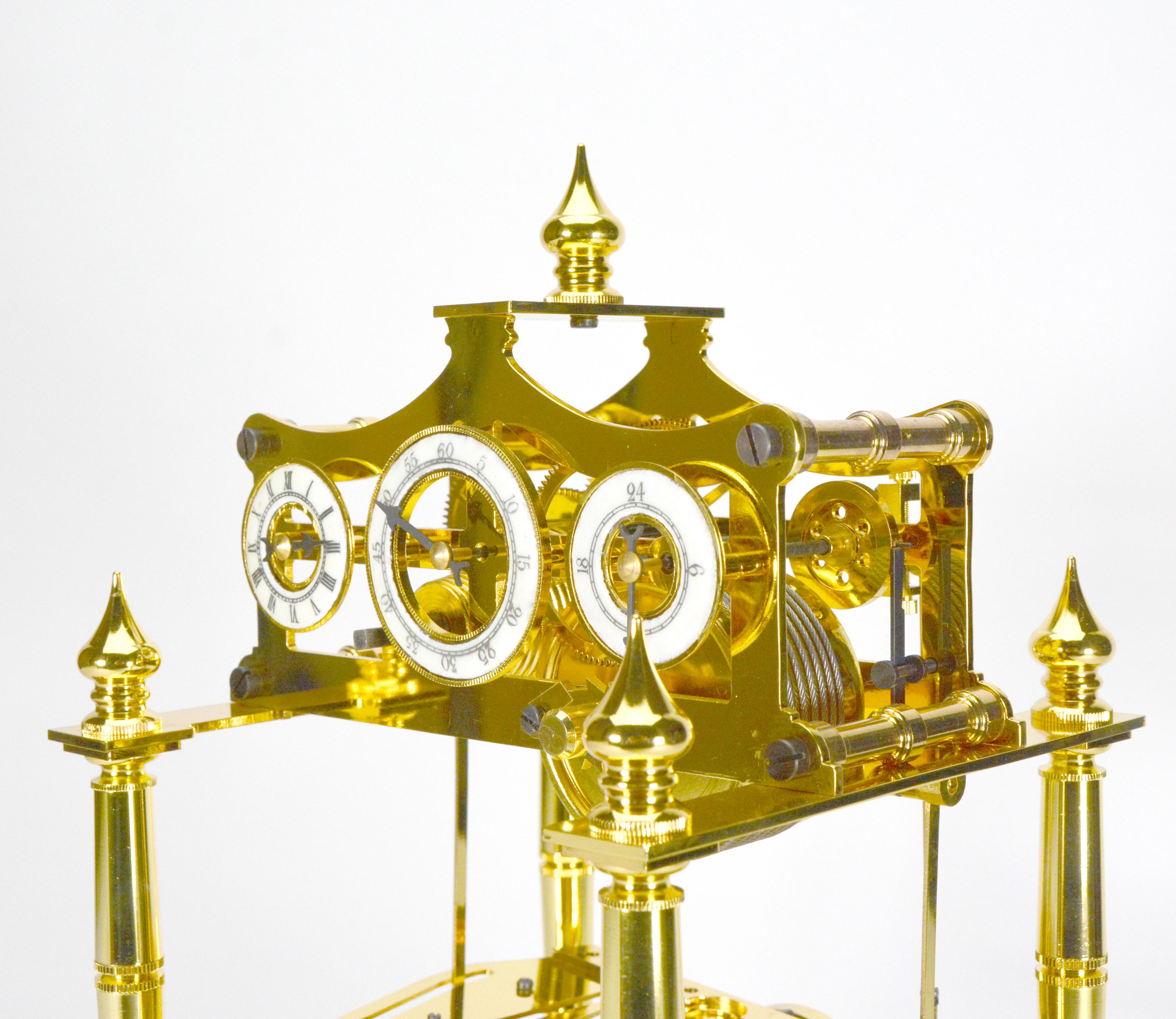 24K Gold Plated Miniature 8 Day English William Congreve Rolling Ball Clock For Sale 3