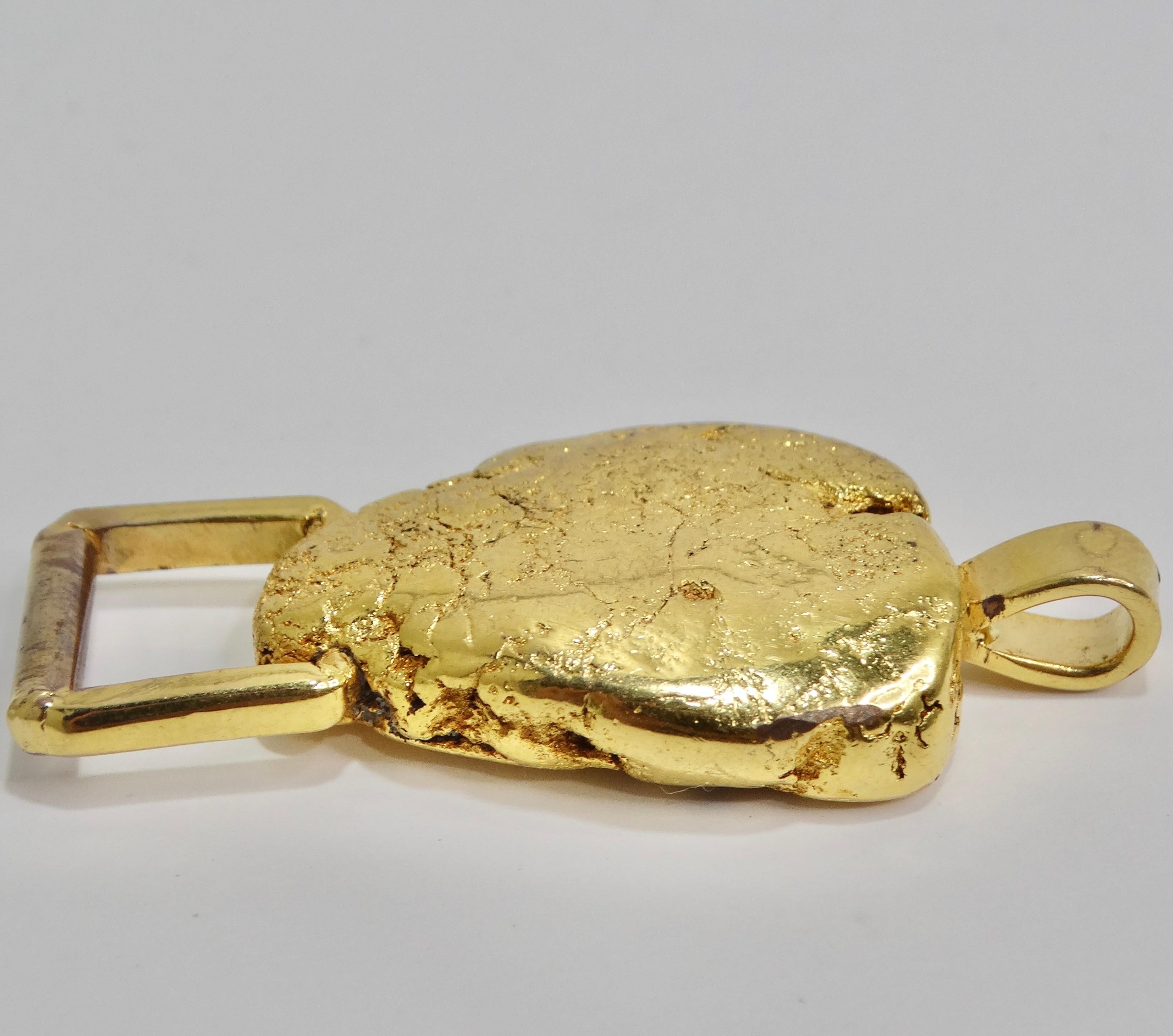 24K Gold Plated Nugget Pendent Circa 1980s For Sale 1