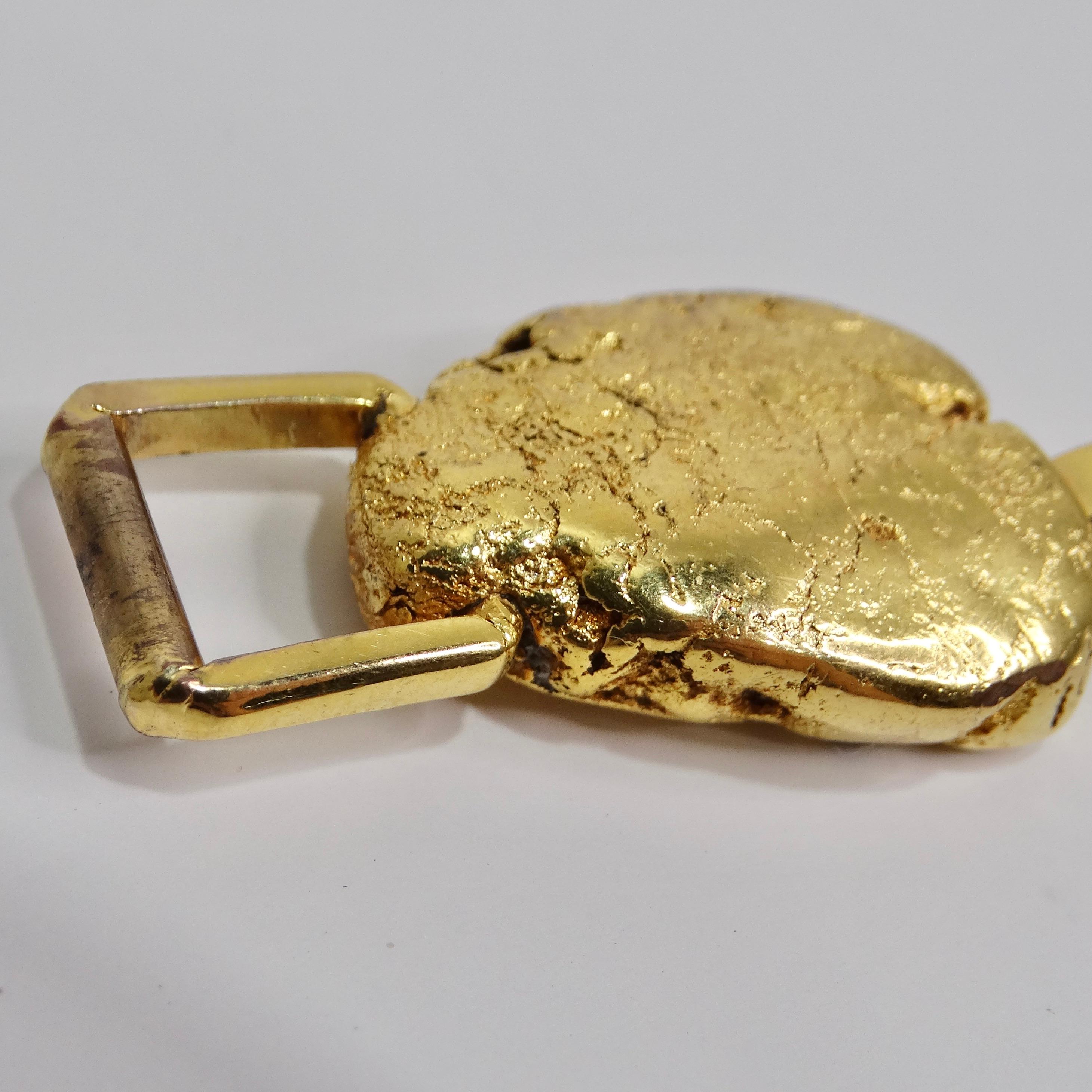 24K Gold Plated Nugget Pendent Circa 1980s For Sale 2