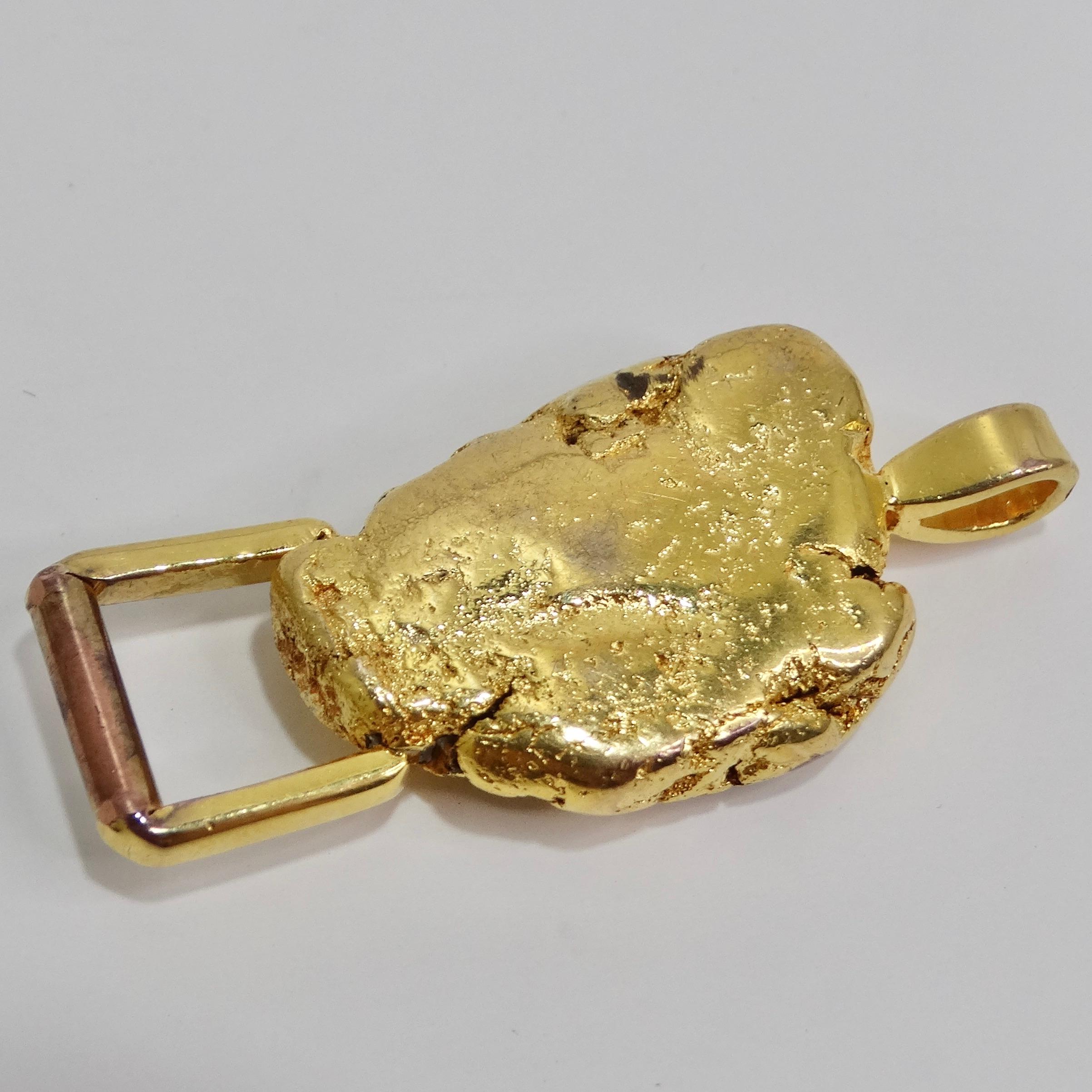 24K Gold Plated Nugget Pendent Circa 1980s For Sale 3