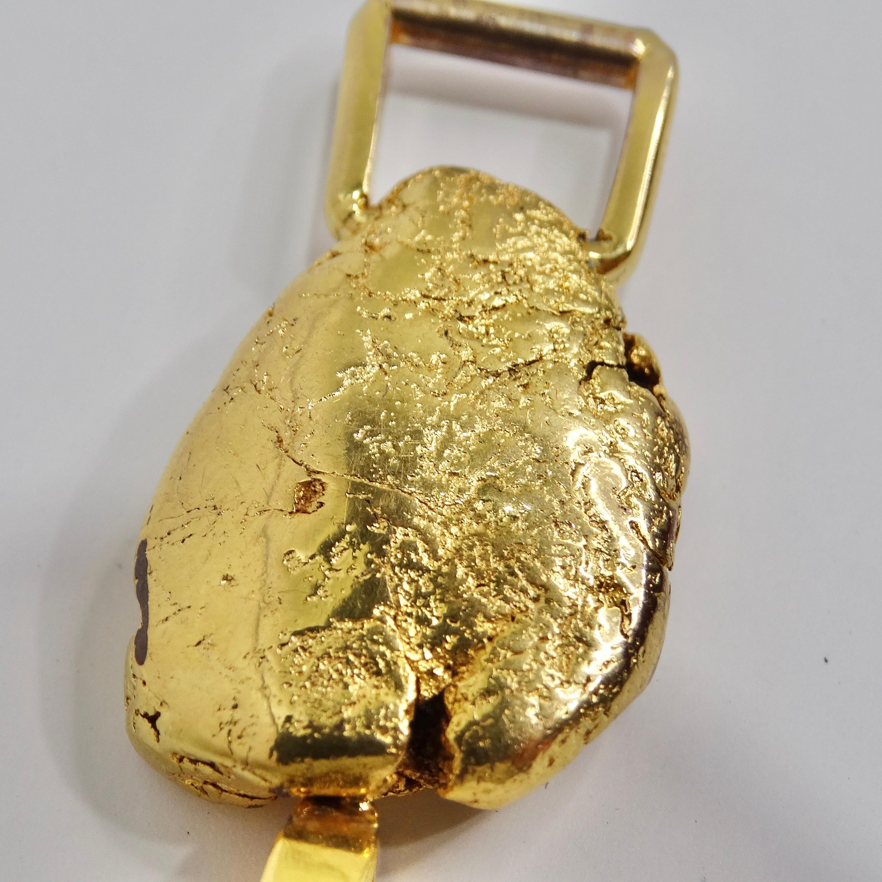 24K Gold Plated Nugget Pendent Circa 1980s For Sale 4