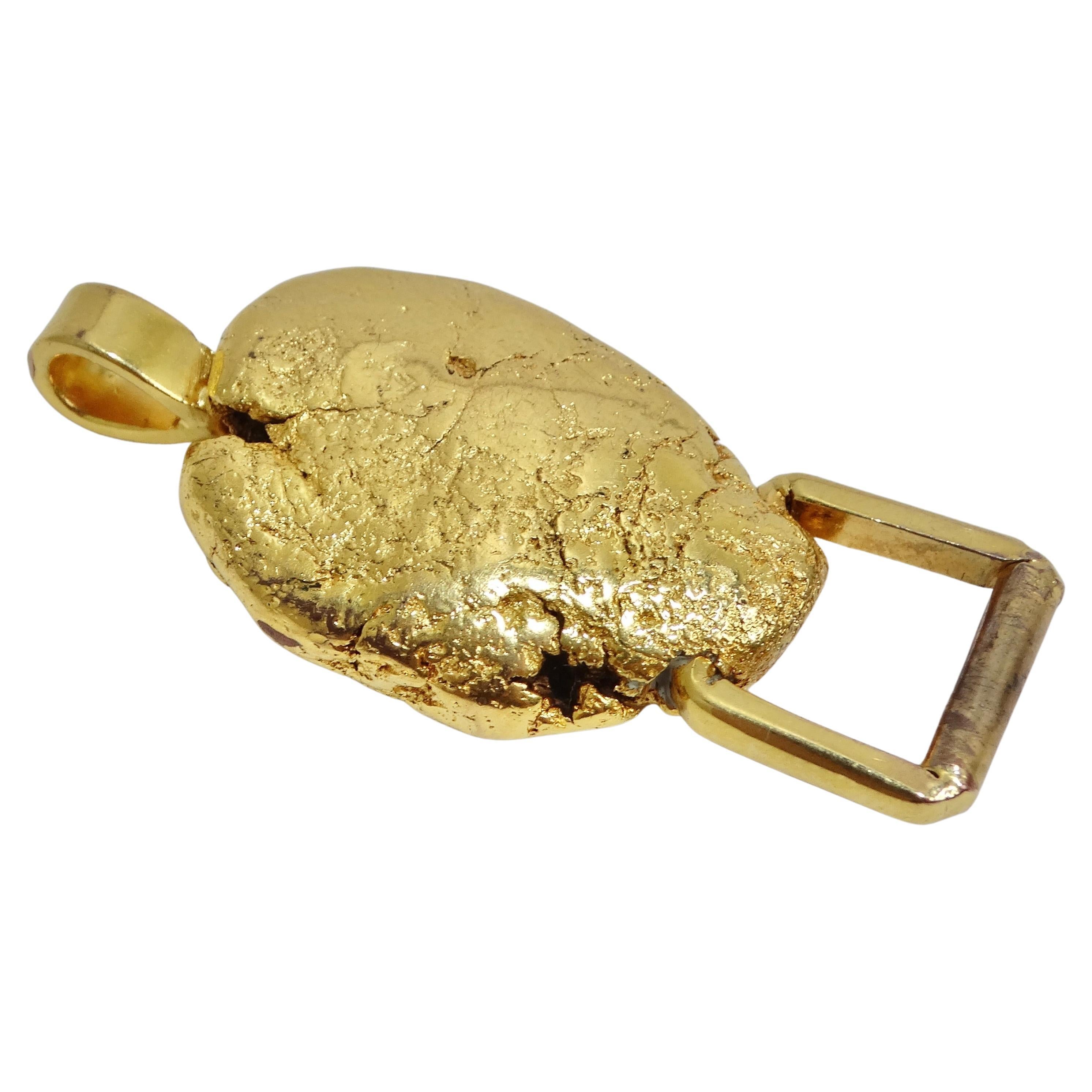 24K Gold Plated Nugget Pendent Circa 1980s For Sale