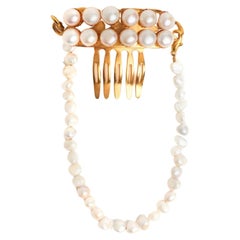 Vintage 24K Gold Plated Pearl Hair Comb