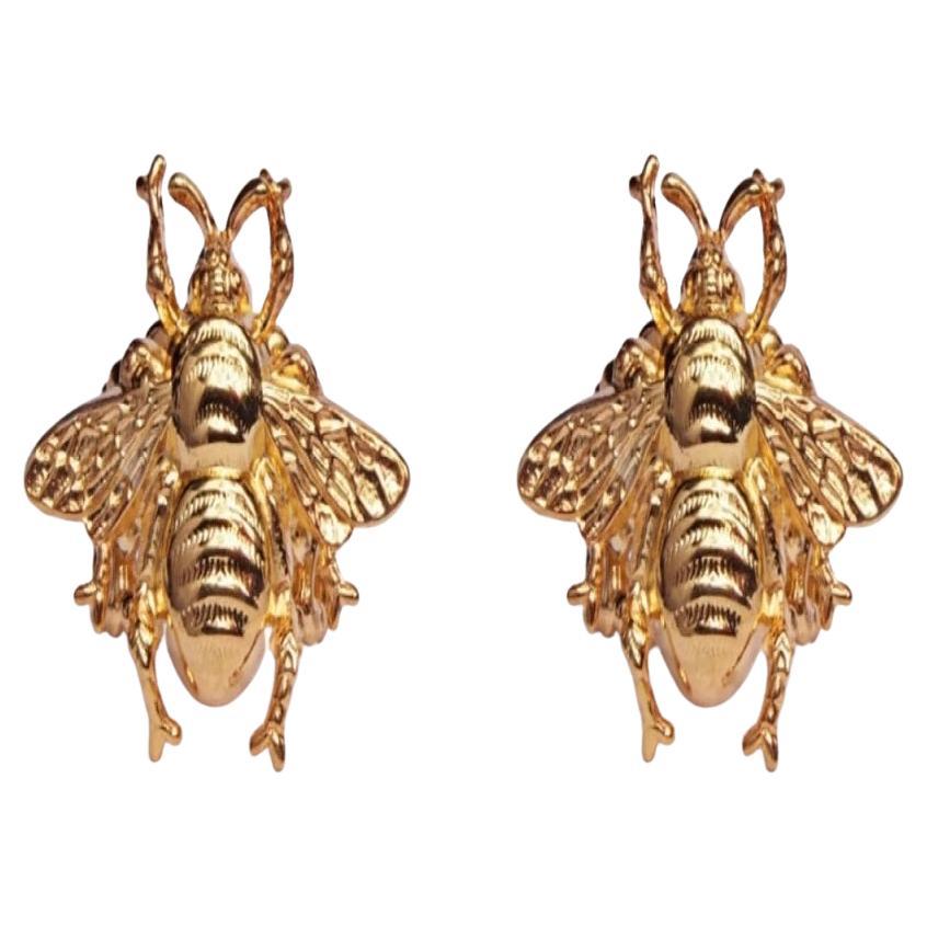 Boucles d'oreilles Queen Bee plaqué or 24 carats, taille L en vente