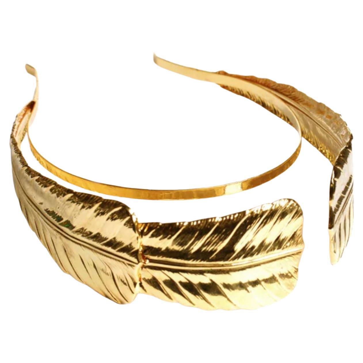 24K Gold Plated Quill Feather Headband For Sale