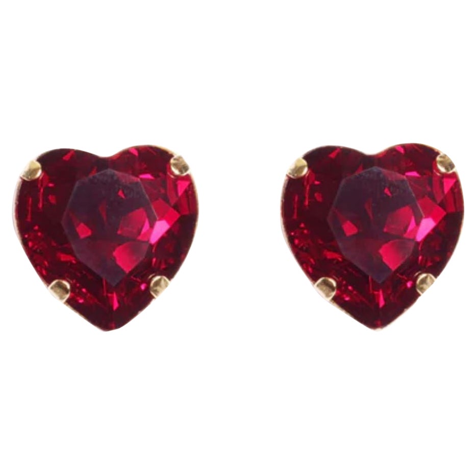 Boucles d'oreilles cœur rouge plaqué or 24K sur laiton en vente