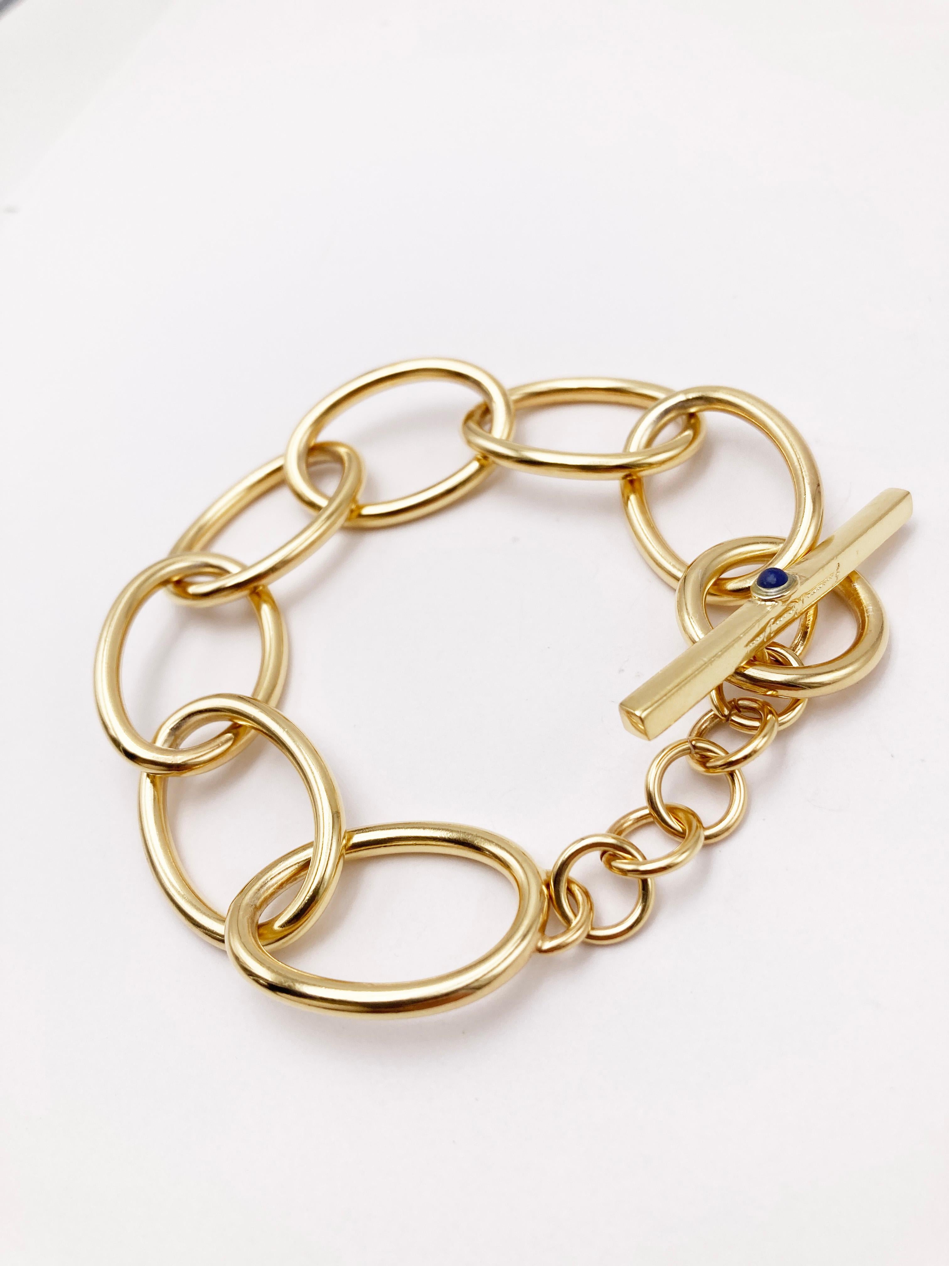 Modernist 24K Gold Plated Sapphire Chain Silver Bracelet  For Sale