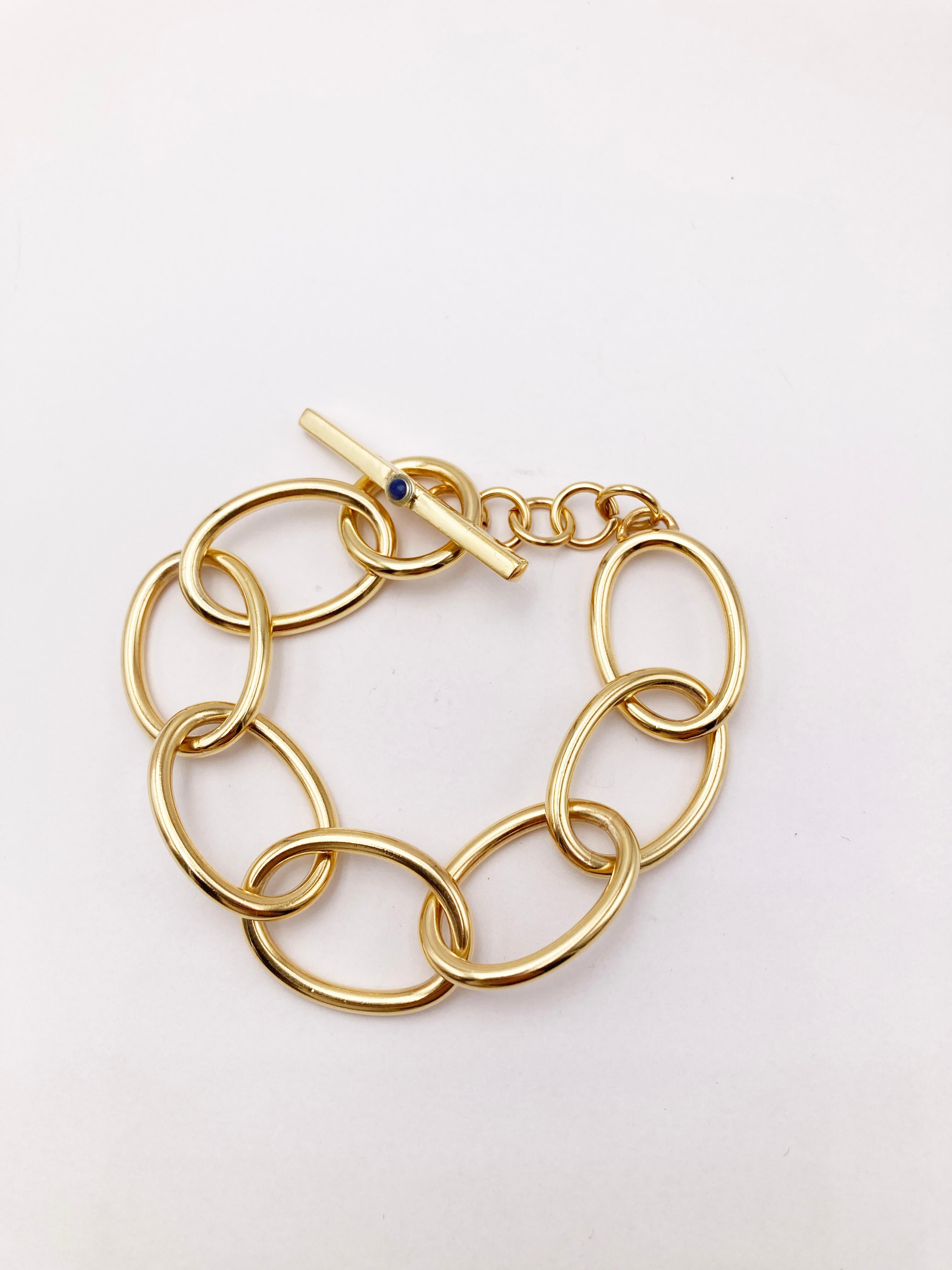 24K Gold Plated Sapphire Chain Silver Bracelet  In New Condition For Sale In Rome, IT
