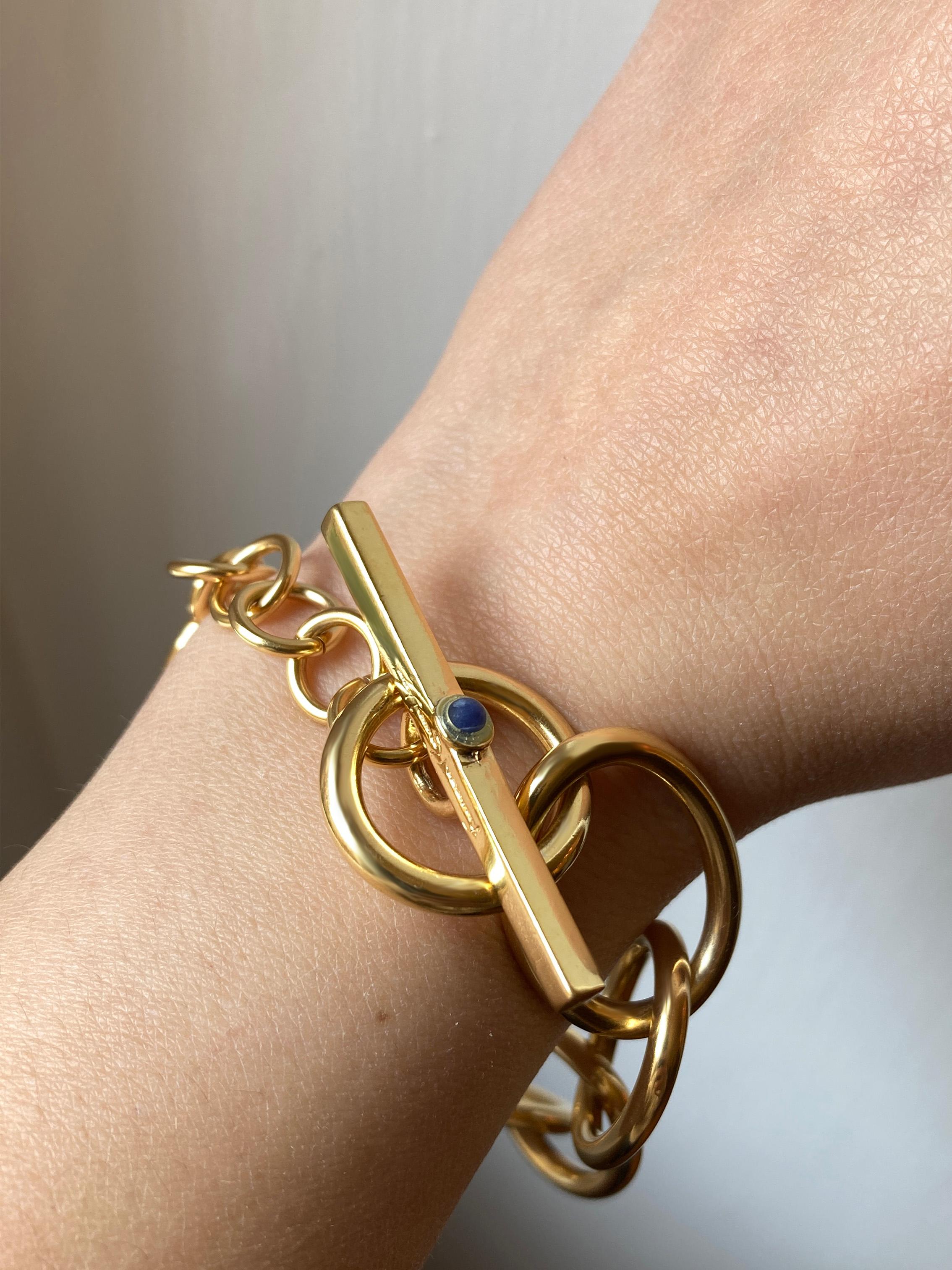 Women's 24K Gold Plated Sapphire Chain Silver Bracelet For Sale