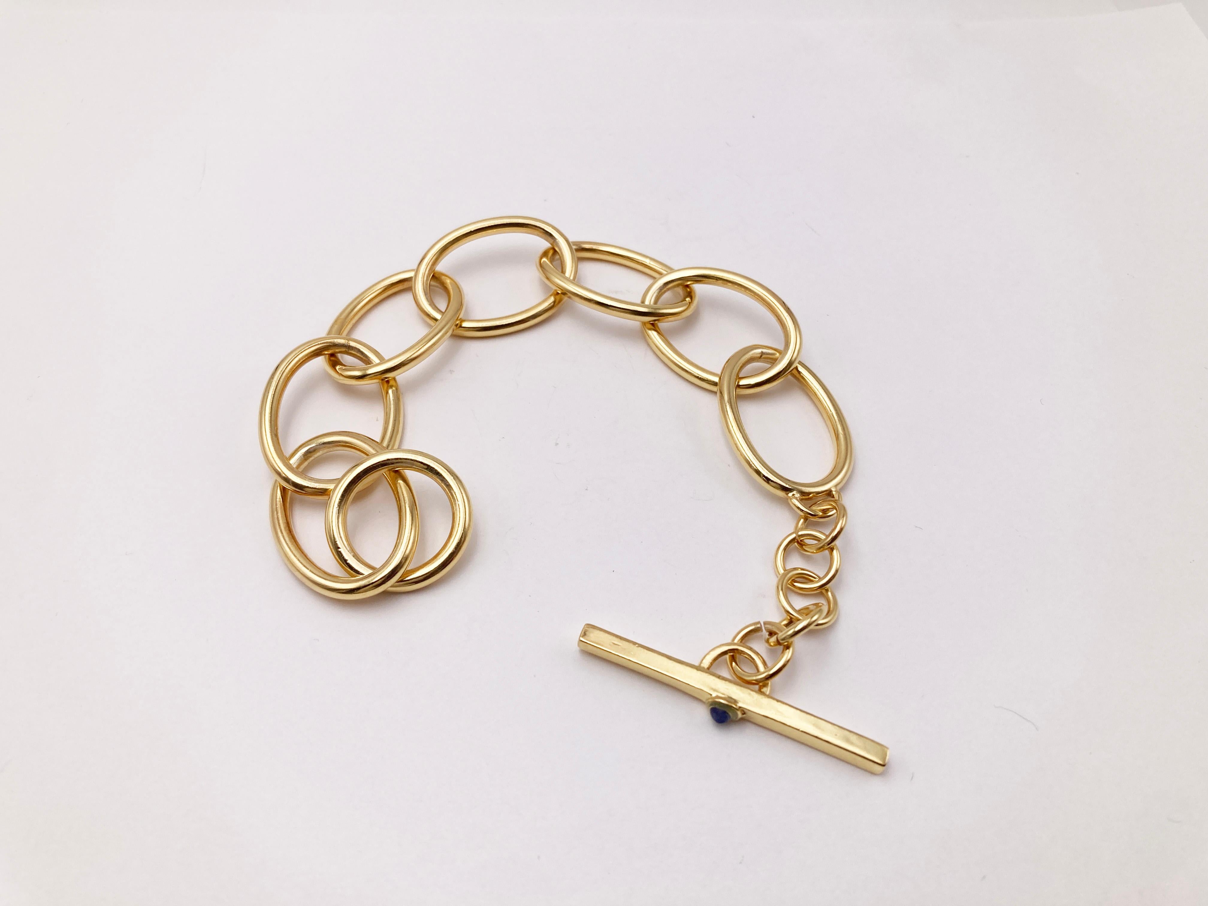 24K Gold Plated Sapphire Chain Silver Bracelet  For Sale 1