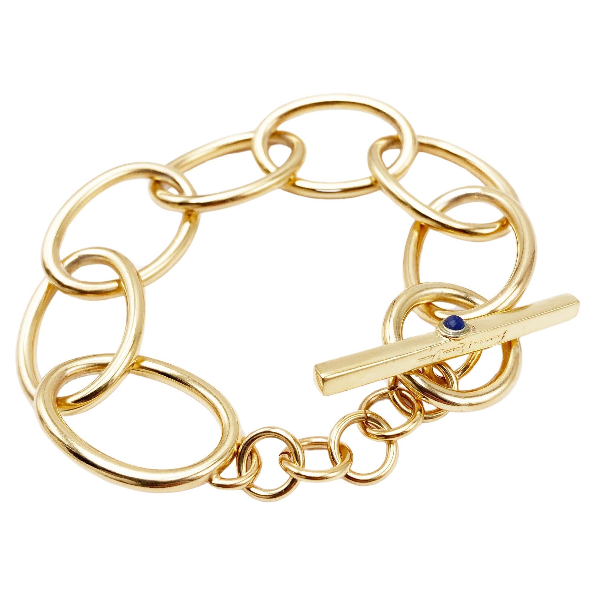 24K Gold Plated Sapphire Chain Silver Bracelet  For Sale