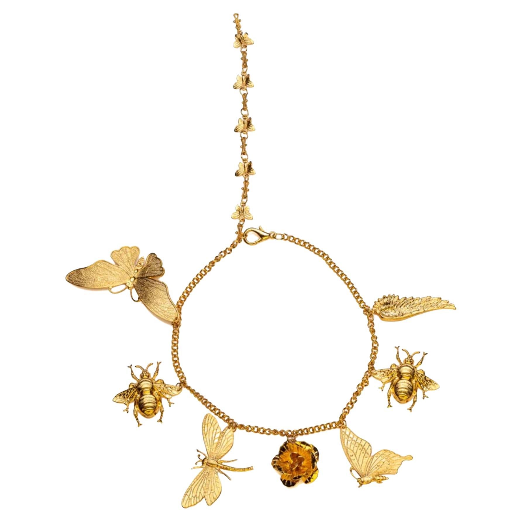 24K Gold Plated Secret Garden Charm Necklace For Sale