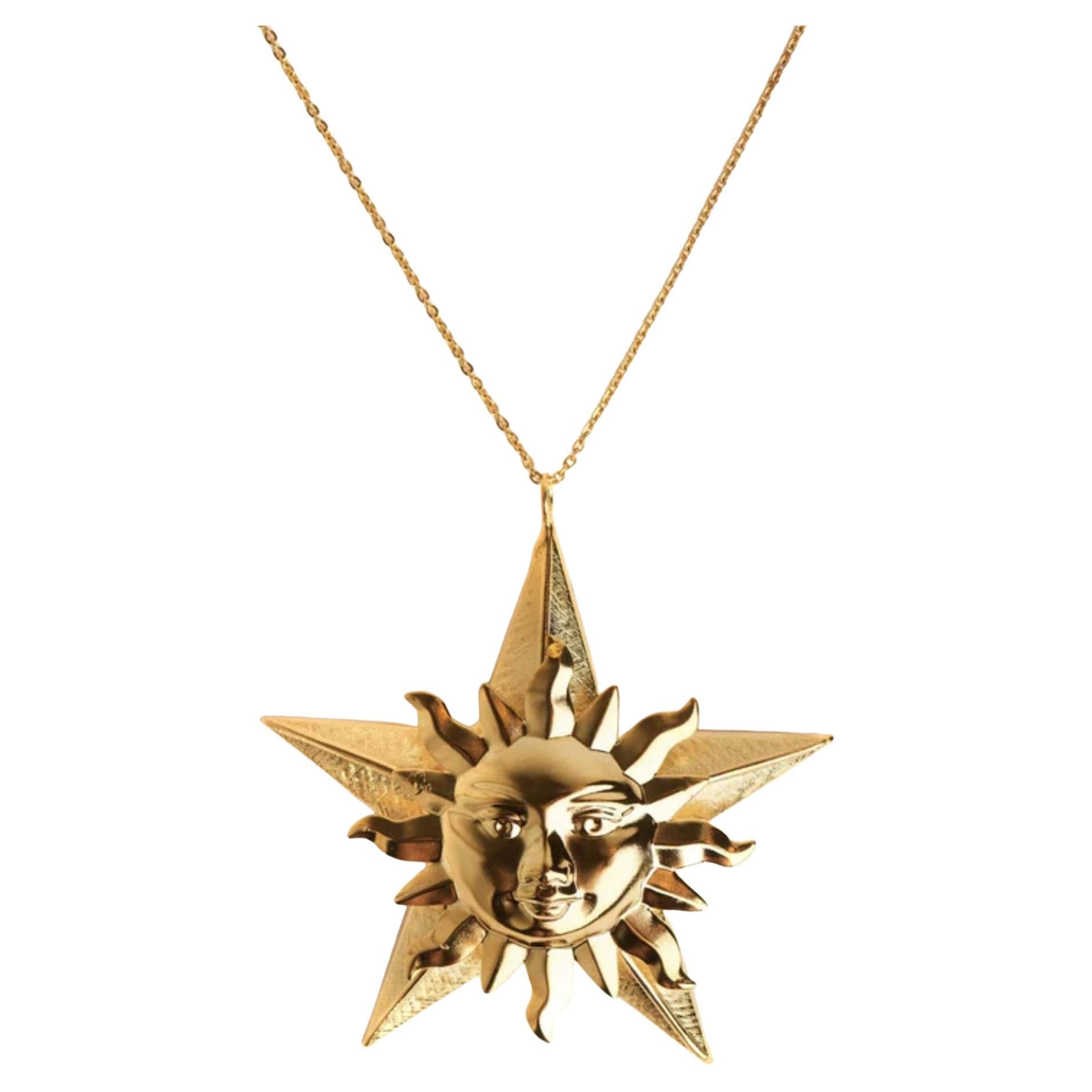 24K Gold Plated Star Sun Necklace For Sale