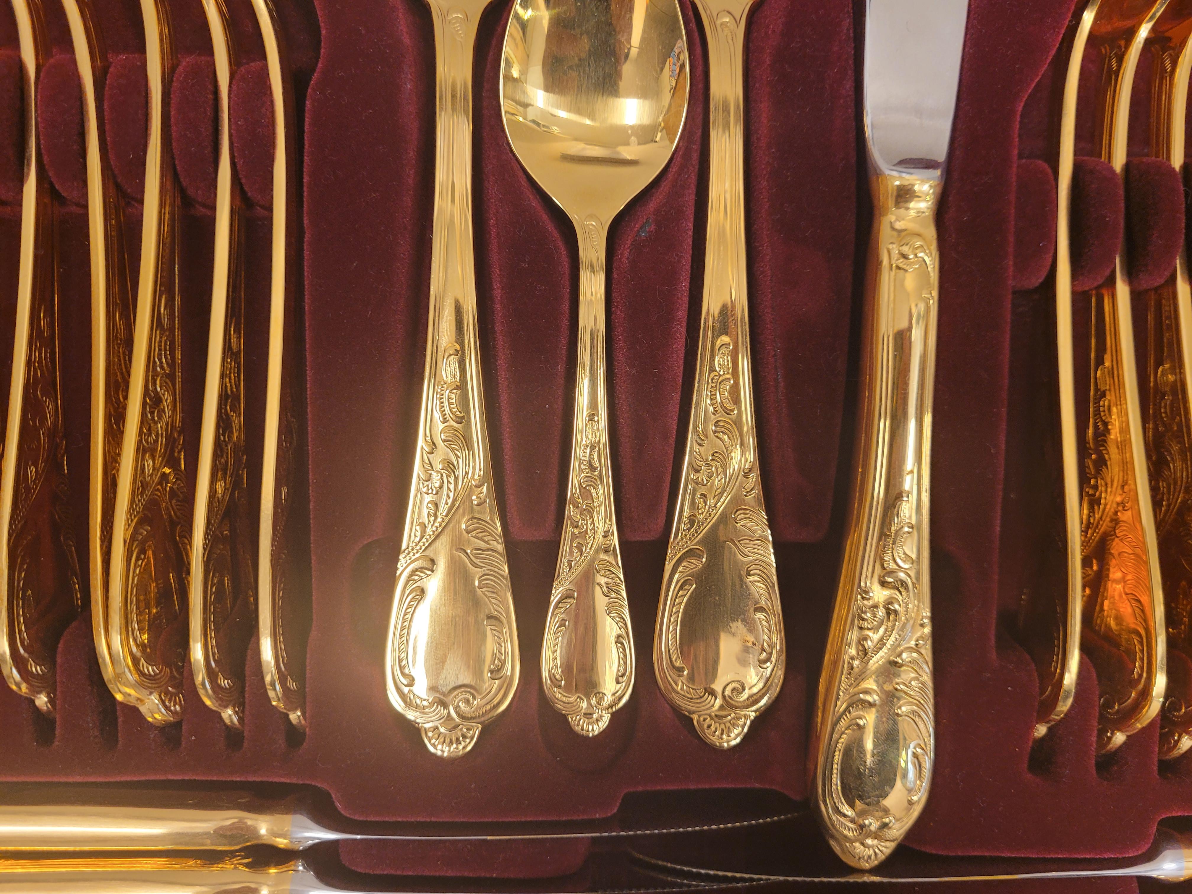 24K Gold Plating Germany  GRSG Rostfrei Solingen cutlery, 70 pieces, 60's 70's  For Sale 7