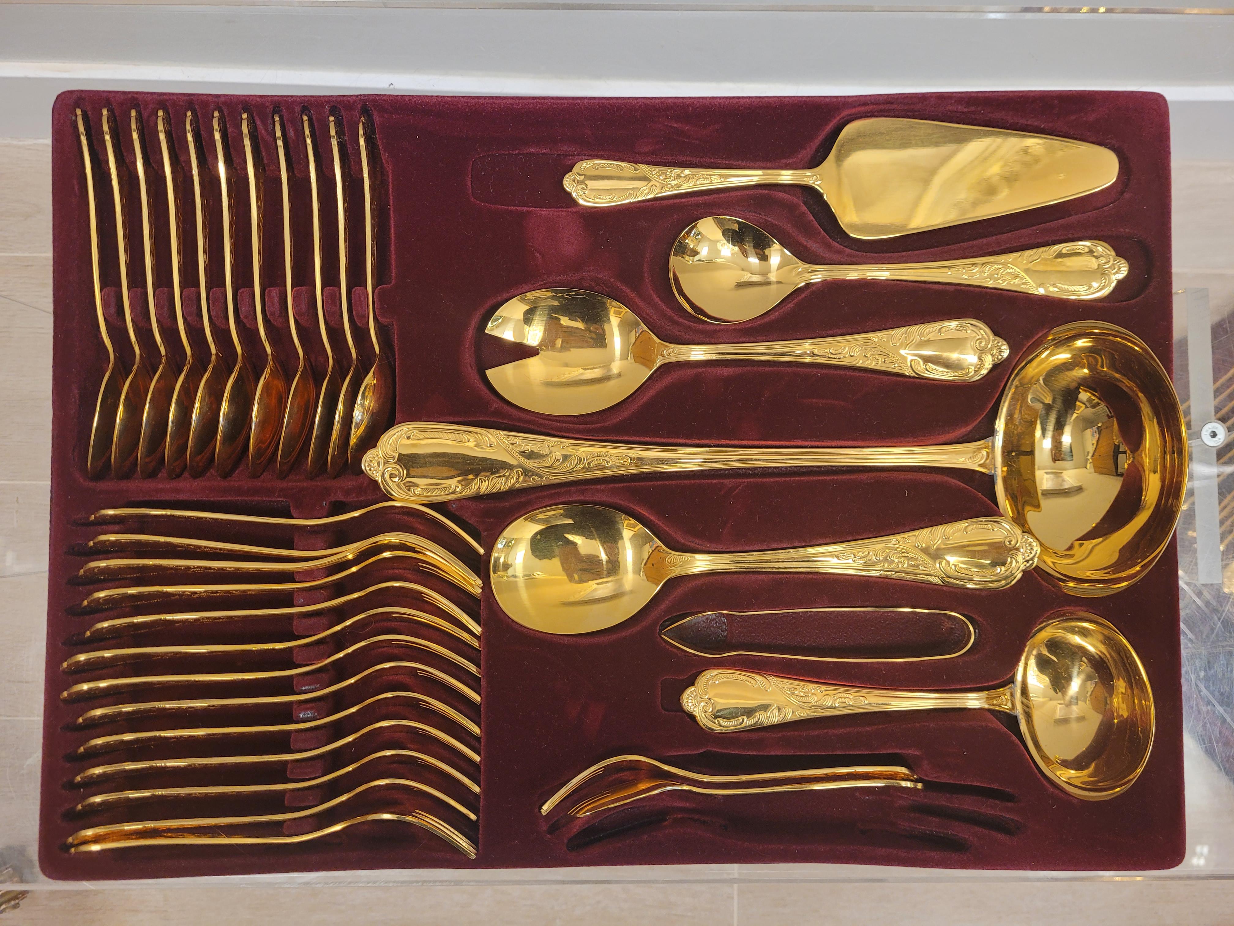24K Gold Plating Germany  GRSG Rostfrei Solingen cutlery, 70 pieces, 60's 70's  For Sale 10