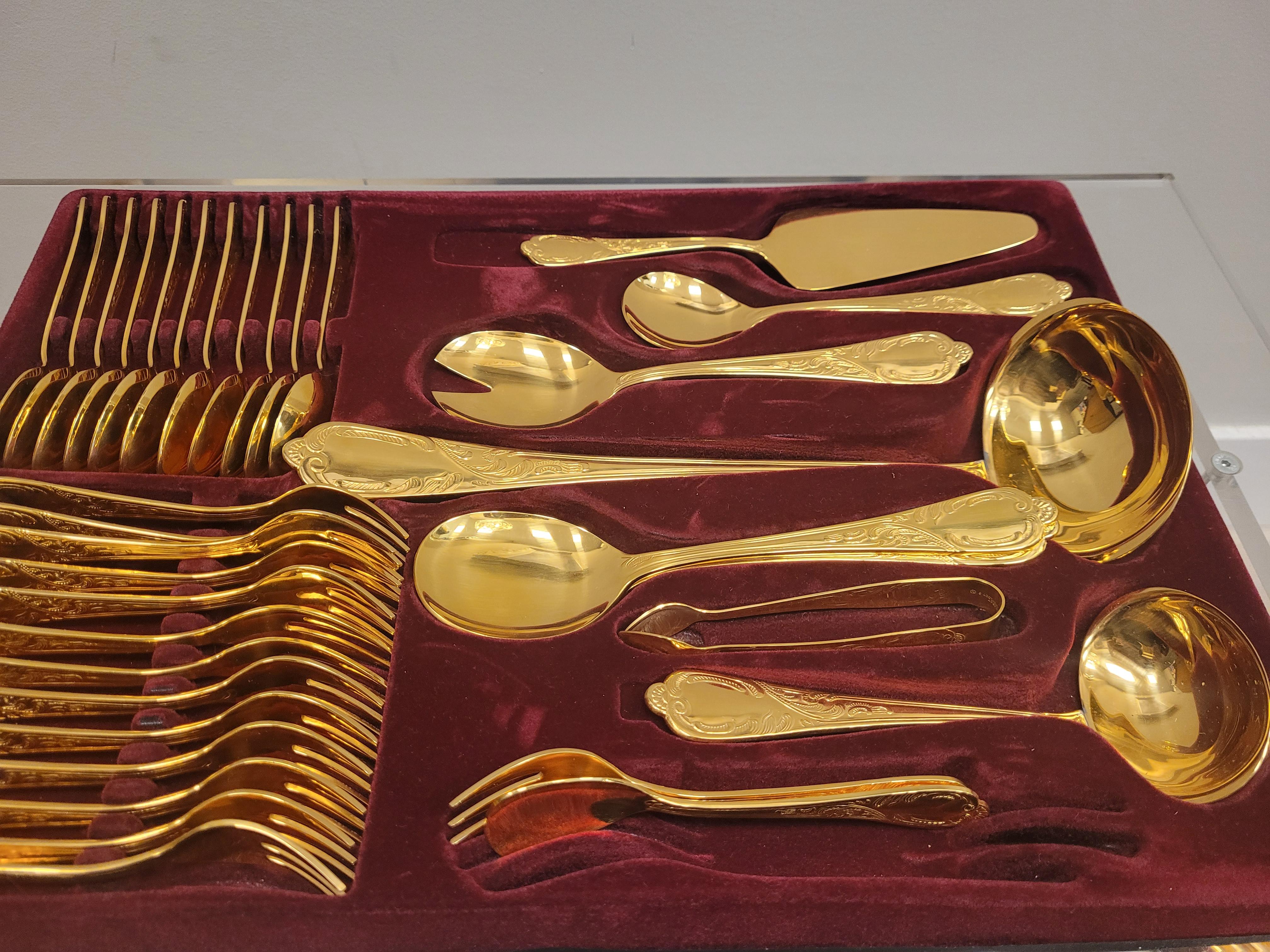 24K Gold Plating Germany  GRSG Rostfrei Solingen cutlery, 70 pieces, 60's 70's  For Sale 11