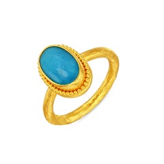 24k Gold Ring for Woman with Oval Cabochon Cut Turquoise