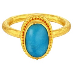 24k Gold Ring for Woman with Oval Cabochon Cut Turquoise