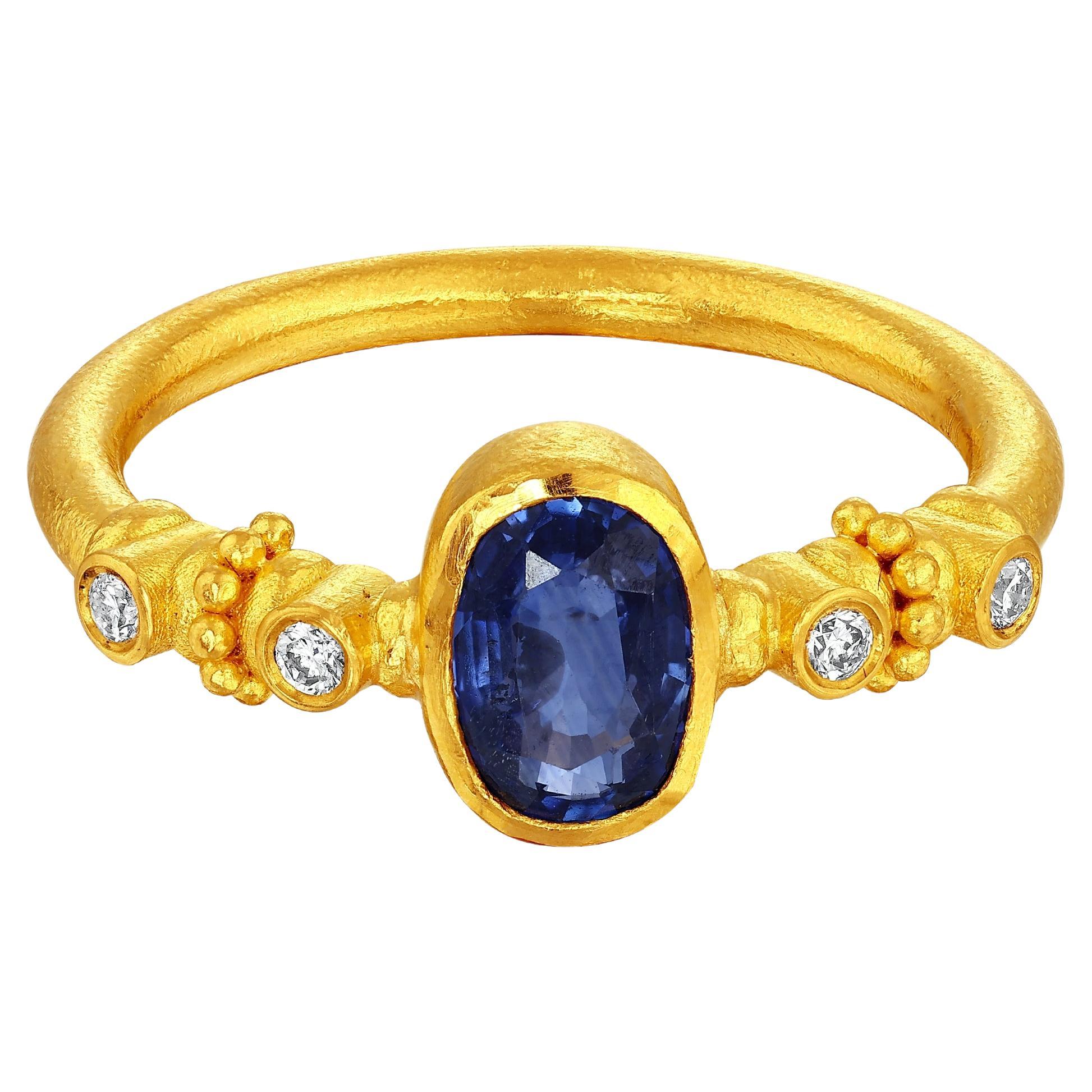 Anillo de Oro 24K para Mujer con Zafiro y Diamantes