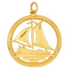 24k Gold Sailing Boat Pendant Vintage Charm Estate Fine Ocean Nautical Jewelry