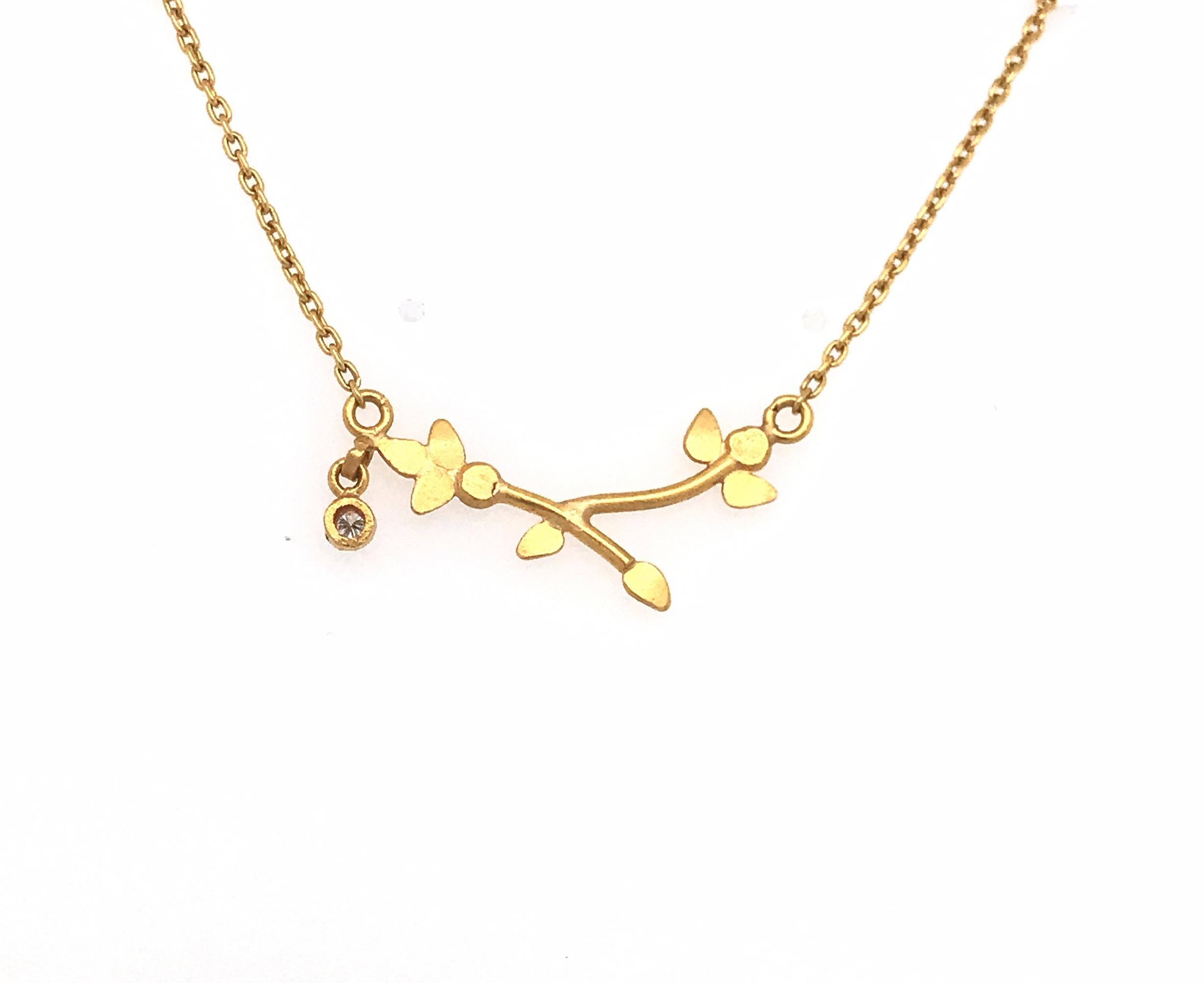 Modern 24 Karat Gold Side Drop Diamond Necklace For Sale