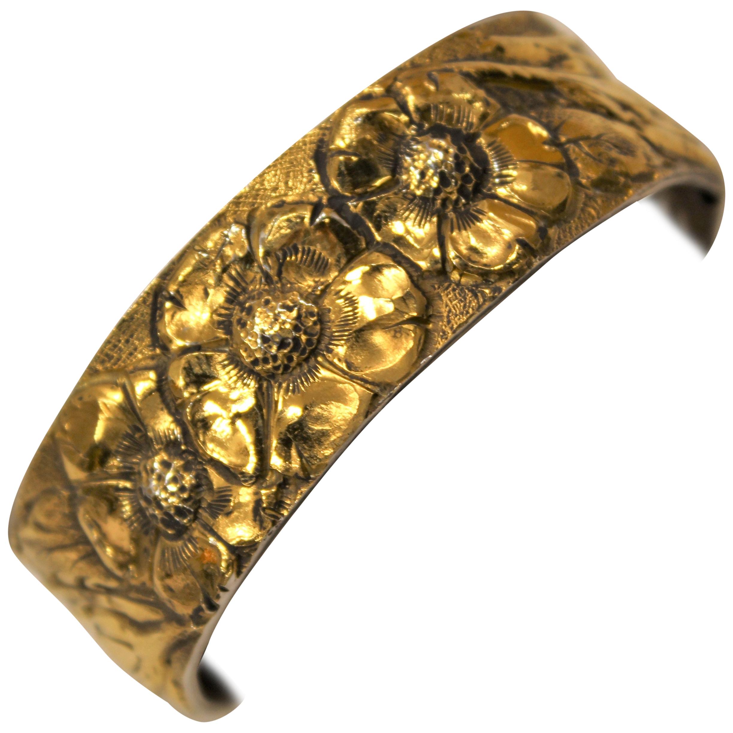 Cuff Bracelet, Pomegranate, 24 Karat Gold, Solid Silver, Handcrafted, Italy