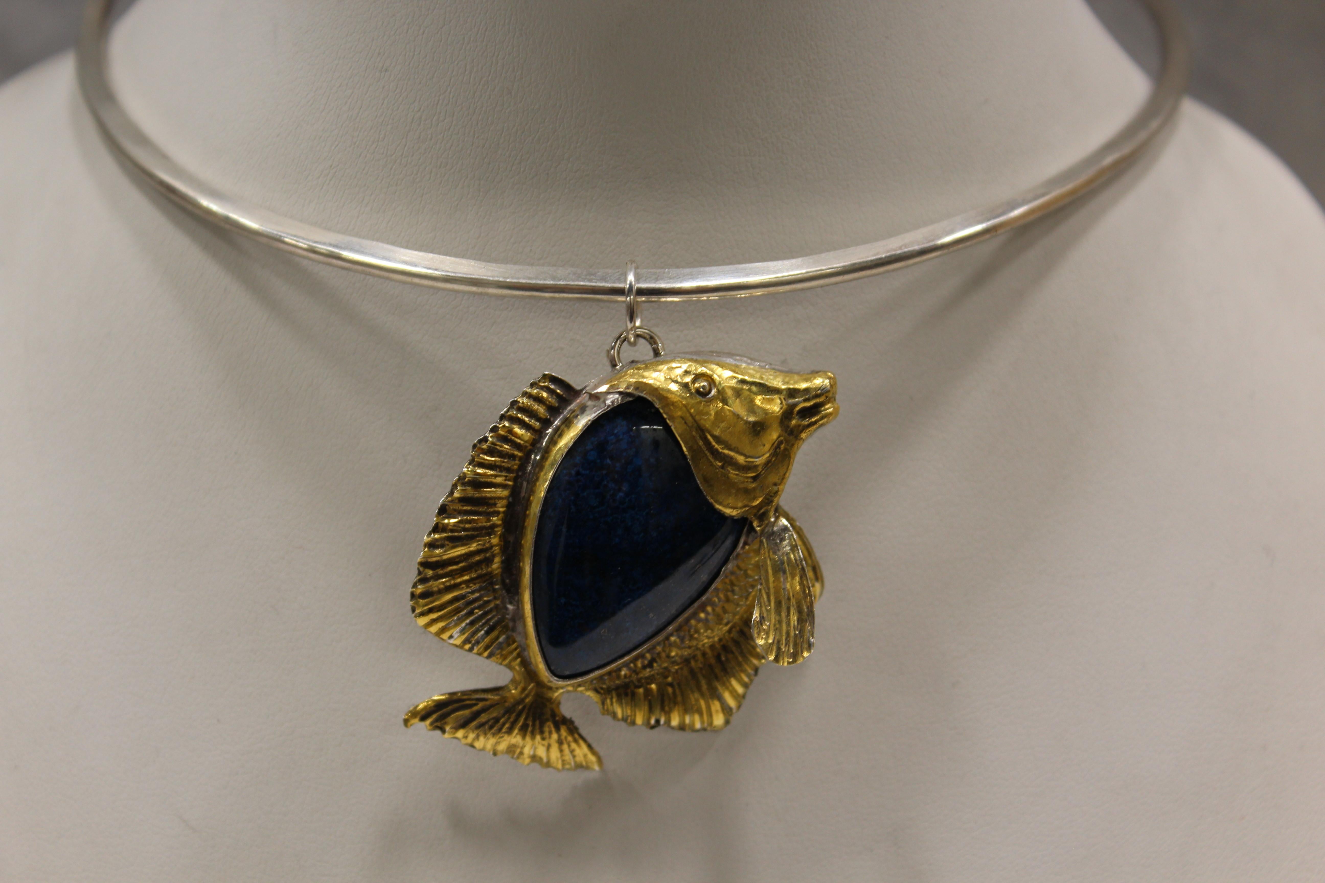 Fishy Pendant, 24 Karat Gold, Solid Silver, Handcrafted, Italy For Sale 3