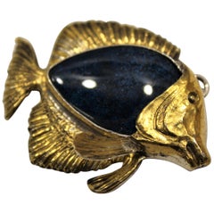 Fischförmiger Anhänger, 24 Karat Gold, massives Silber, handgefertigt, Italien