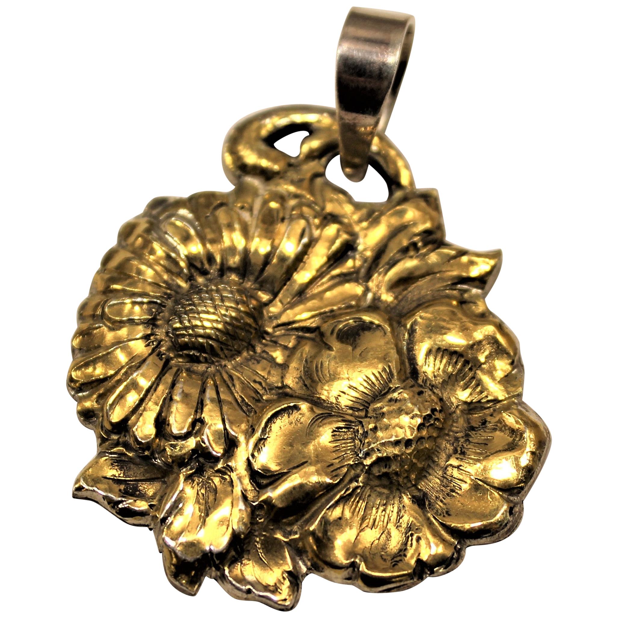 24 Karat Gold, Solid Silver, Pendant, Daisy, Handcrafted, Italy