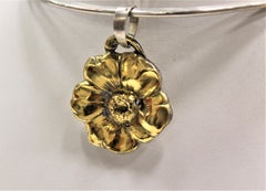 24 Karat Gold, Solid Silver, Pendant, Five Petals, Handcrafted, Italy