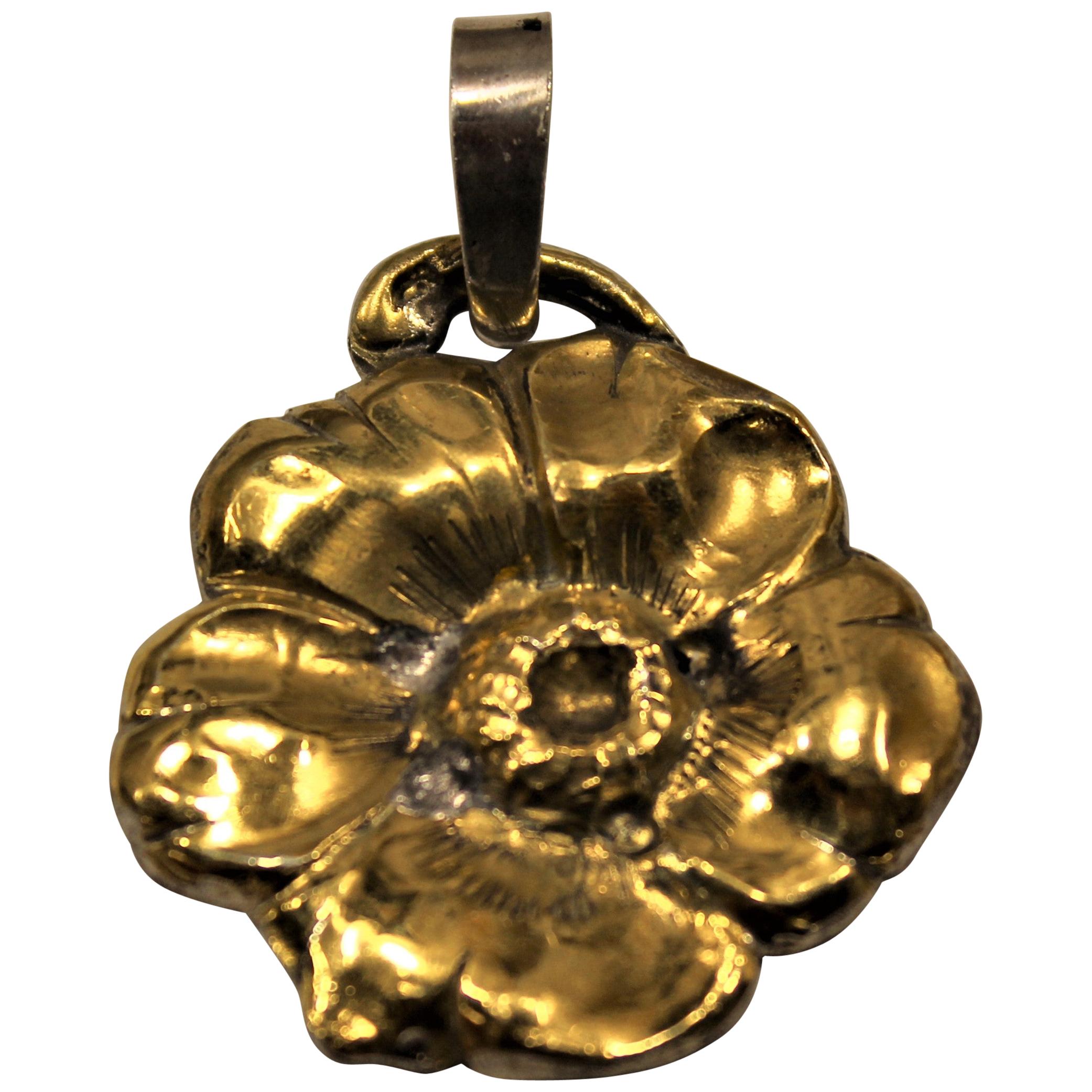 24 Karat Gold, Solid Silver, Pendant, Five Petals, Handcrafted, Italy For Sale