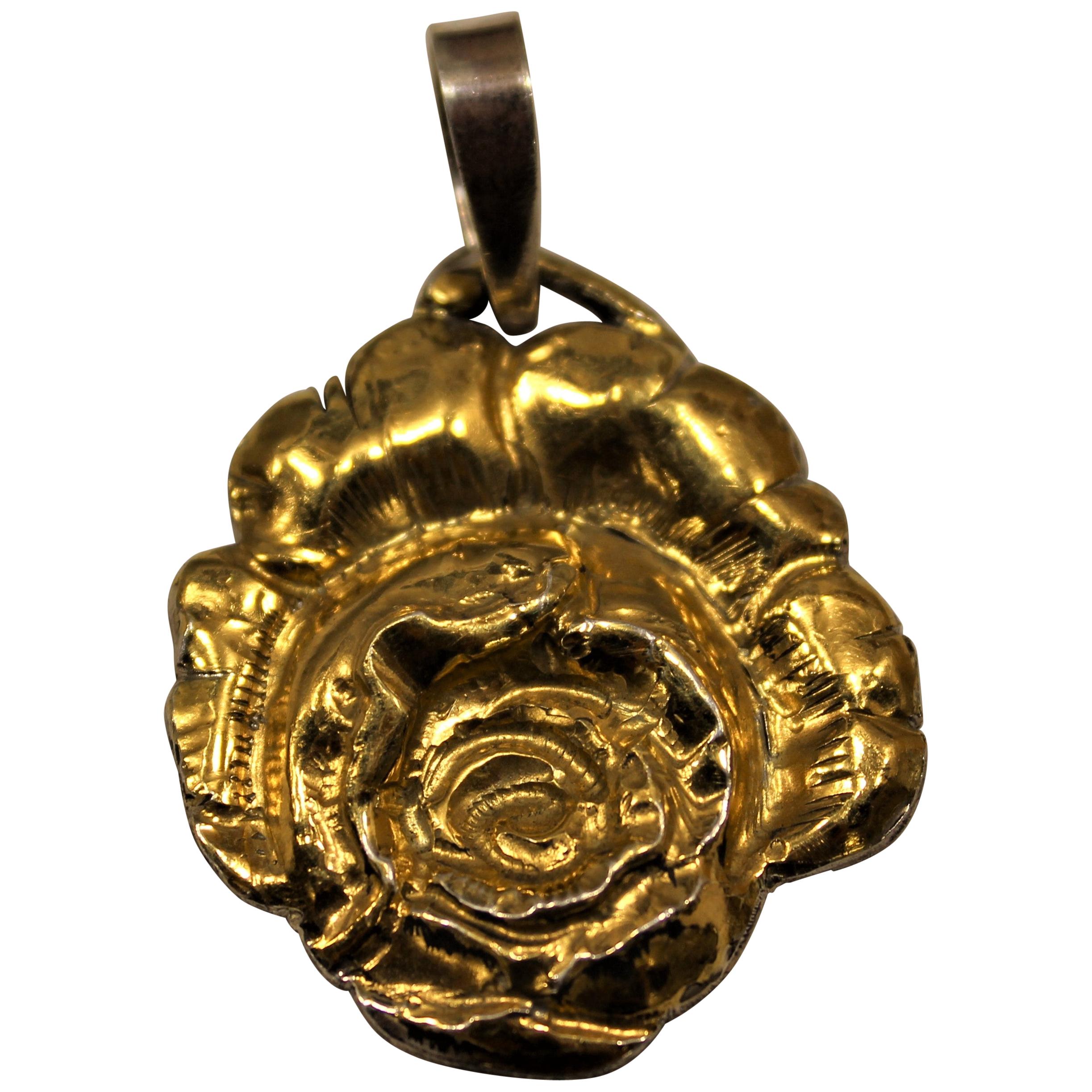 24 Karat Gold, Solid Silver, Pendant, Rose, Handcrafted, Italy For Sale