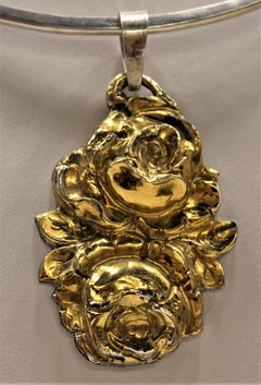 24 Karat Gold, Solid Silver, Pendant, Roses, Handcrafted, Italy